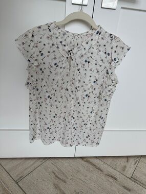 Light Floral Rebecca Taylor Blouse - White with Blue & Lavender Print